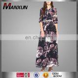 Navy Blue Coloured Printed Maxi Dress Dubai Long Dresses Fancy Maxi Dress With Long Sleeve & Belt thumbnail-1