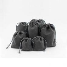 Custom Eco Friendly Grey Drawstring Jewelry Bag Bracelet Packaging Velvet Pouch thumbnail-1