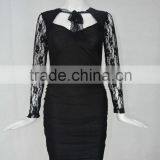 Classic Black Sexy Lace Sleeve Dress Fashion Perspective Bandage Dress Sexy Free Prom Dress thumbnail-4
