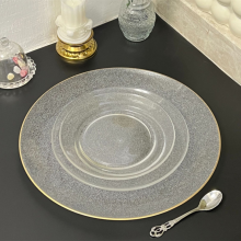 Cheap Wholesale Transparent Plastic Charger Plate With Gold Rim thumbnail-1