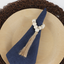 New Arrival Handmade Wood Beads Woven Natural Hemp Rope Tassel Napkin Rings thumbnail-3
