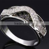 Trending Style Curve Wavy Pattern Jet & Clear Zirconia Stones Party Jewelry Ring thumbnail-5