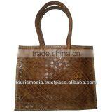 Handmade Braided Leather Handbag Moroccan Dark Tan Leather Handbag thumbnail-1