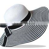 Wholesale Summer Panama Paper Straw Hat Striped Lady Floppy Hat thumbnail-2