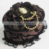 Jewelry Gift Box, Velveteen, With Iron Chain & Lace & Satin Ribbon & Resin & Zinc Alloy, Oval, Brown, thumbnail-1