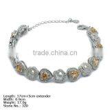 [BZ4-0033] 925 Silver Bracelet With CZ Stones Champagne Stone Heart & Flower Cute Silver Bracelet Charms thumbnail-1
