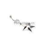 Sliver Plated Hollow Five-Pointed Star Dangle Belly Button Naval Ring. thumbnail-1
