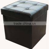 Luxury!! Black PVC Leather Folding Storage Stool With Buttons thumbnail-1