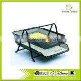 2-Tier Black Metal Mesh Durable Office Desk Tray Organizer thumbnail-1