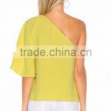 One Shoulder Ruffle Top Latest Saree Blouse Designs for Women Summer Tops thumbnail-2