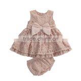High Quality 2 Pcs Set Baby Girl Lace Dress and Shorts thumbnail-1