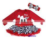 Baby Red Zebra Skull Bow Long Sleeves Bodysuit Pettiskirt and Headband NB-18M thumbnail-1