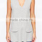 2016 Guangzhou Shandao OEM Custom Summer Women Sexy Sleeveless Deep V Neck Striped Cotton Latest Fashion Long Top Design thumbnail-4