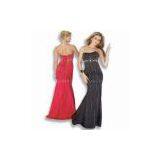 Strapless Evening Dresses With Crystal Beads Burst, Jeweled Empire Band and Corset Tie Back thumbnail-1