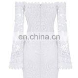 American Style Ladies Sexy Off Shoulder Bell Sleeve White Lace Dress for Elegant Women Party thumbnail-4