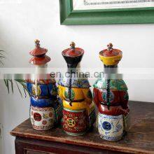 Vintage Antique Style Colorful Porcelain Three Sitting Emperors Ceramic Figurines Sculptures Statues thumbnail-2