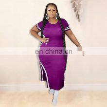 Custom Plus Size Dress Skirts Ladies Dresses Summer Short Sleeve Side Split Maxi Solid Bodycon Dress Women Plus Size Clothes thumbnail-4