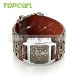 Mens Iron Cross With Skull Dial Brown Leather Quartz Punk Watch LVB230 thumbnail-1