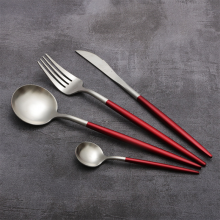 Gold Plated Knife Fork Spoon Cutlery Set With Red Colored Handle For Wedding Table Decoration thumbnail-2