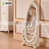 Decorative White Silver Oval Wooden French European Classic Baroque Style Bedroom Large Wooden Vintage Mirror