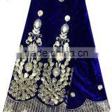 CL2073-1 Royal Blue New Design High Quality African Embroidered Velvet Material Softly Material for Making Dress thumbnail-1