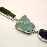 Green Tourmaline Aquamarine & Amethyst Rough Gemstone Pendant, 925 Solid Sterling Silver Pendant, Designer Raw Bezel Pendant