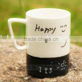 Creative Hot-selling Fashion Starbuck Black and White Meaage Promotional Gift Ceramic Office Mug With Lid Spoon and Wiring Pen thumbnail-2