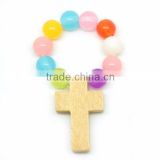 high quality catholic wooden cross ring, religious glass rosary ring