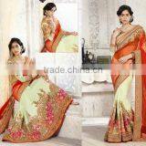 Orange & Beige Georgette On Net Saree thumbnail-1