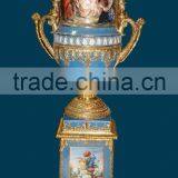 Lovely Cherubim Flower Pot, Hand Painting Ceramic Gold Flower Bowl With Elegant Flowers Mounted thumbnail-5