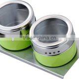 Green Powder Spraying Condiment Set,stainless Steel Condiment Container&crue-stand,2pcs Glass Cover Spice Jar thumbnail-1