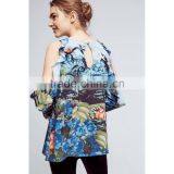 Women Clothing Floral Print Cold Shoulder Top Latest Saree Blouse Designs thumbnail-3