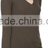 New Style Grey Pure Wool Long Sleeve V Neck Sweater Design for Girls thumbnail-2