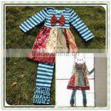 Baby Girl Stripe Giggle Moon Remake Boutique Outfits Children Spring Easter Floral Cotton Dress Pants Ruffles Clothing Set thumbnail-1