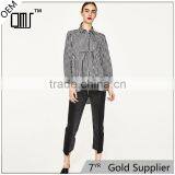 2017 OEM Spring Long Sleeves Babydoll Gingham Shirt With Flounce Uneven Hem thumbnail-1