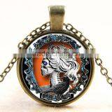 XP-TGN-S-133 Hot Sale Round Glass Cabochon Pendant Dome Mandala Skull Time Gemstone Necklace For Gift