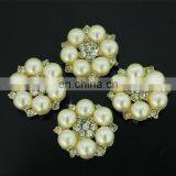 25mm Flat Back Silver Crystal Pearl Button and Rhinestone Flower Button for Hair Accessories thumbnail-1