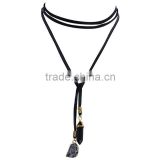 Black leather stone pendant fashion chain necklace EX03-0025