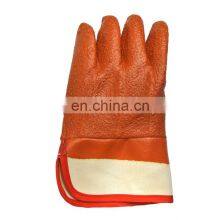 Anti Slip Heavy Duty Chemical Resistant Fluorescent Orange Safety Cuff PVC Work Gloves thumbnail-2