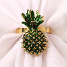 Green And Gold Colored Pineapple Metal Napkin Ring With Diamond Wholesale thumbnail-2