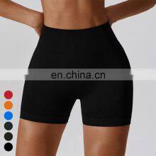 Custom Quick Dry Running Sportswear Yoga Shorts Womens Side Ribbed Butt Lifting High Waist Seamless Fitness Gym Yoga Shorts thumbnail-1