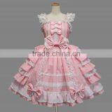 Cute Pink Harness Cotton Wrinkles Middle Waist Fancy Princess Girls Lolita Dress Cosplay Costume thumbnail-2