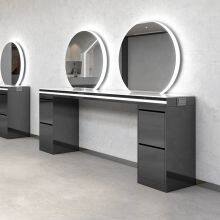 Stainless Steel Hair Salon Mirror Luxury Led Light Wall Mounted Hair Salon Mirrors Station thumbnail-3