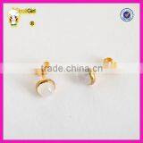 Fashion S925 Gold Plated Gemstone Earrings for Girl, Simple Moonstone Silver Stud Earring thumbnail-4