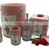 Favorable 6pcs pink flower polyresin bathroom set