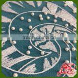 Exquisite Handmade Plain Embroidery Fabric with Pearl Beads