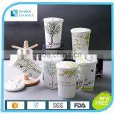 Wholesale customize tall ceramic porcelain starbucks coffee mug with cover and handle