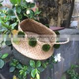 Best selling Eco-friendly silver dipped seagrass belly basket with handmade pompoms