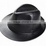 Men's Real Sheepskin Leather Black Bucket Cap/ Fedora hat /Gentleman Hat