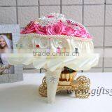 Elegant Lovrly White and Pink Wedding Bouquet With Crystal Bead Curtain thumbnail-2